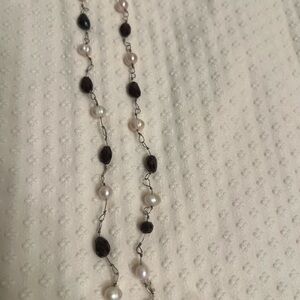 Freshwater Pearl and Garnet Station/ hand knotted  Necklace - Vintage